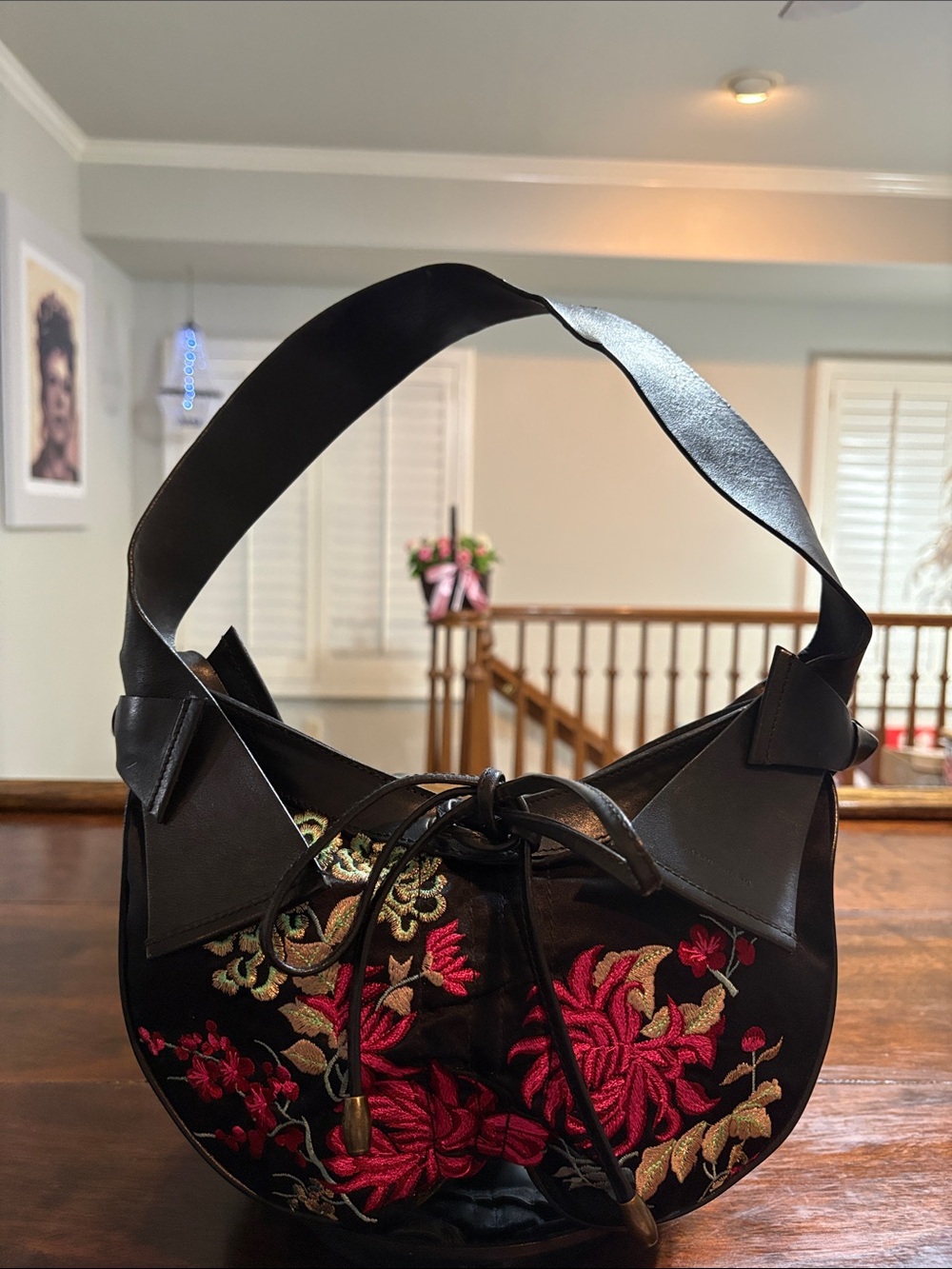 KAREN MILLEN Mini Embroidered Satin Shoulder Bag